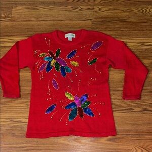 Vintage 90s Victoria Harbour Heavy‎ Knit Red Christmas Sweater with Sequins SZ S